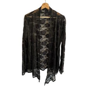 Mod Land Womens Black Lace Whimsigoth Cardigan Size M Sheer Boho Fairy Grunge